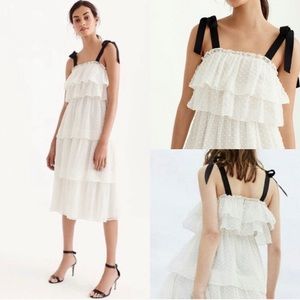 NWT J Crew silk tie shoulder tiered dot dress